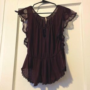 Purple Free People blouse with sheer sleeves